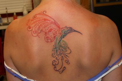 Hummingbird Tats On Back Of Girl